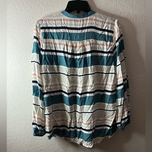 LOFT Striped Long Sleeve V- Neck Sailor Collar Top M - Picture 3 of 11